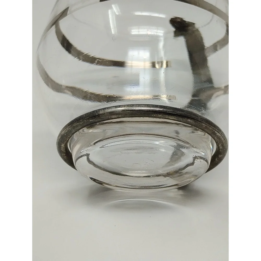 Minimalist Retro Vintage MCM Glass Creamer Pitcher Silver Tone Metal Base 3in